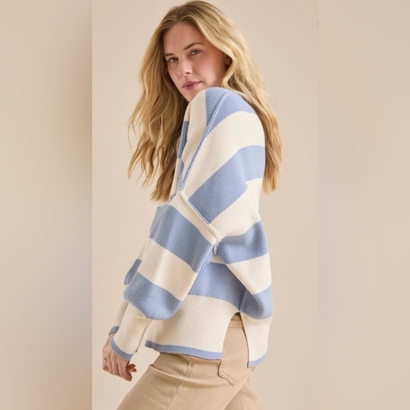 NEW with tags (NWT) Anthropologie Lydia Blue & White Striped Mockneck Sweater - Picture 7 of 11